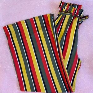 High Rise Striped Pants - Olive